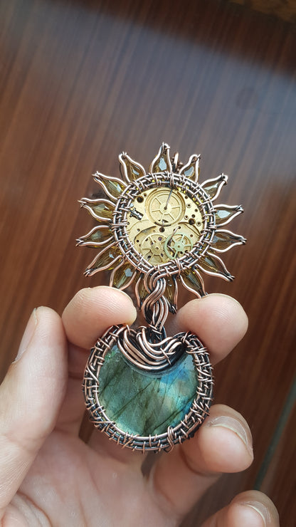 Magic sunflower in a moon pot. pendant