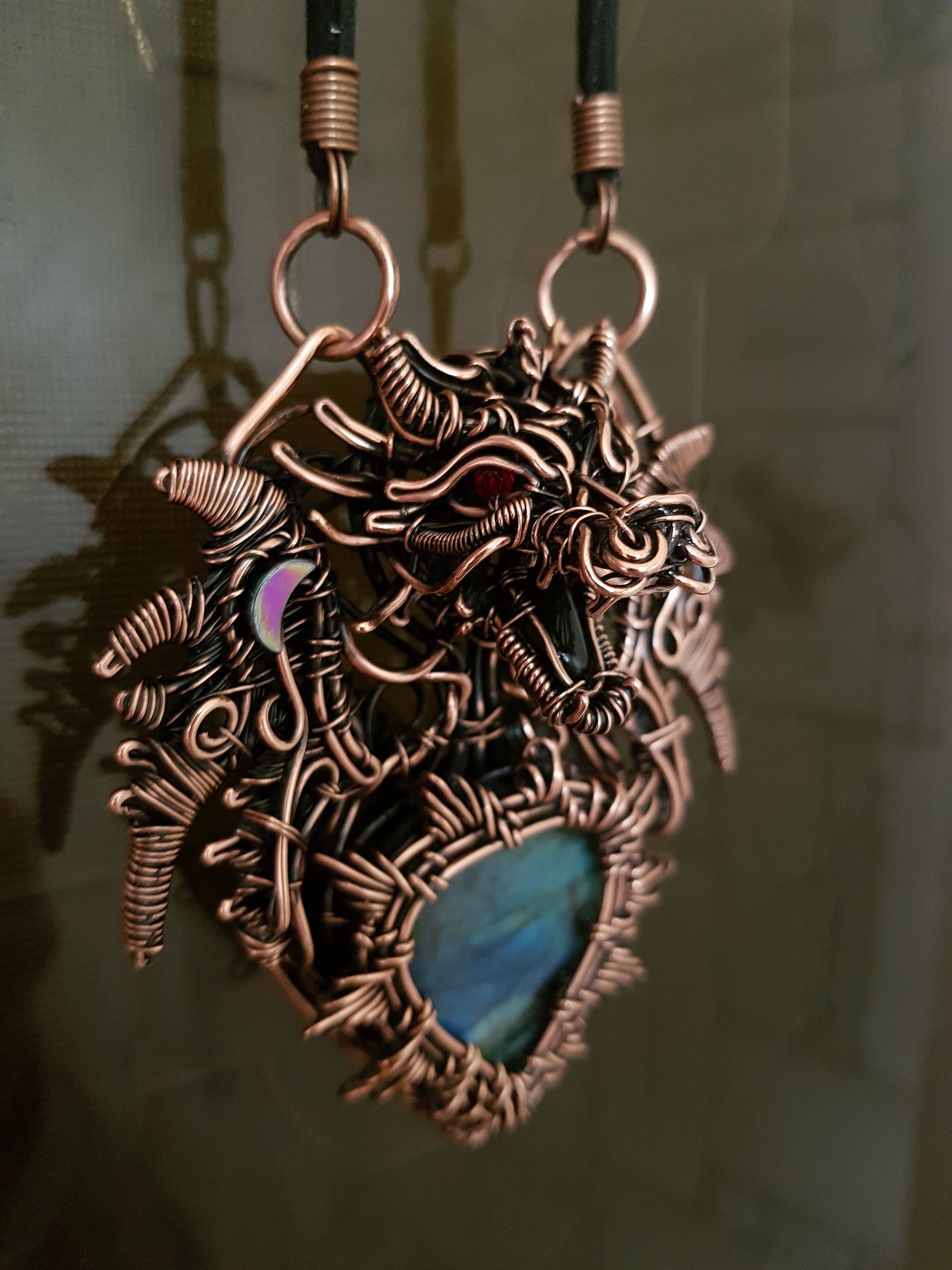 Dragon shield Copper wire wrapped necklace