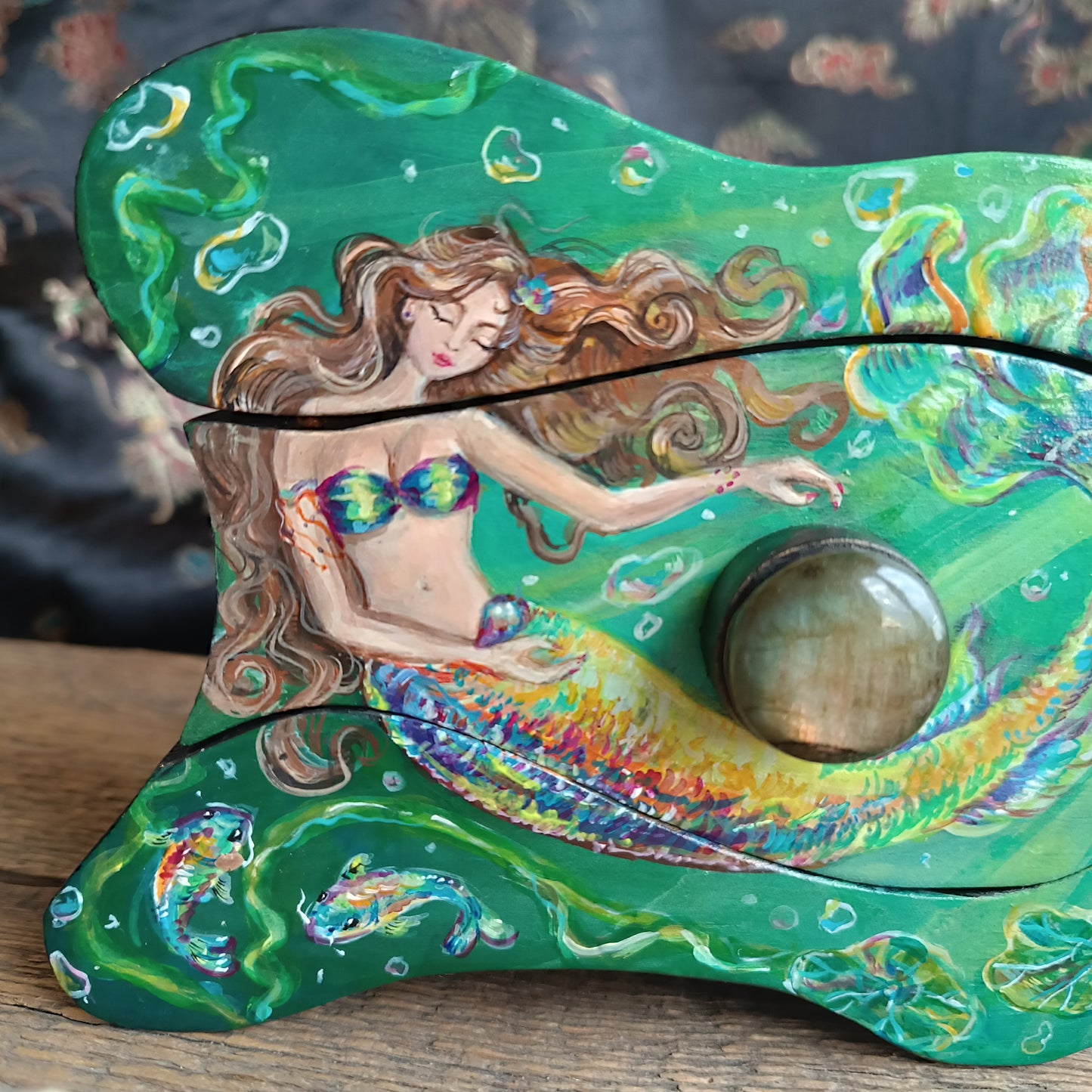 Collecting rainbow bubbles. Hand painted treasures box.