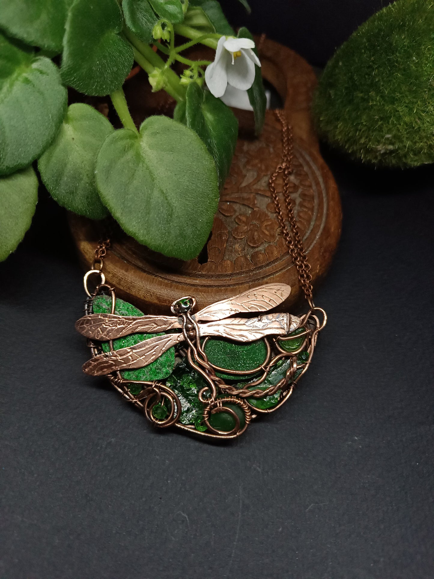 For Cheryl. Green dragonfly necklace.