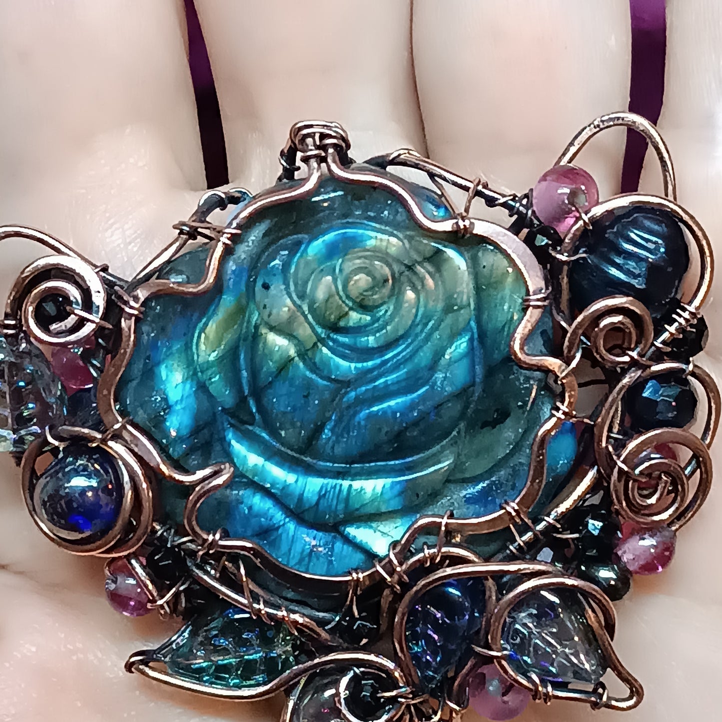 For Cindy. Blue rose necklace