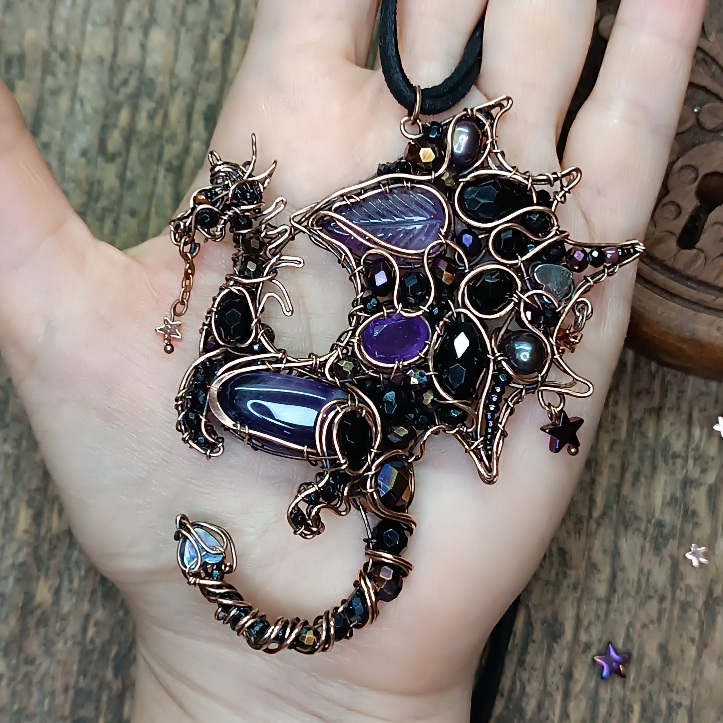 Purple night keeper. Dragon necklace.