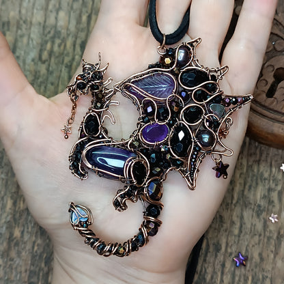 Purple night keeper. Dragon necklace.