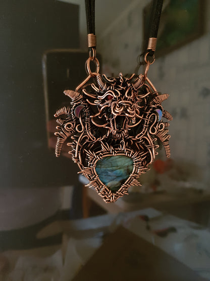 Dragon shield Copper wire wrapped necklace