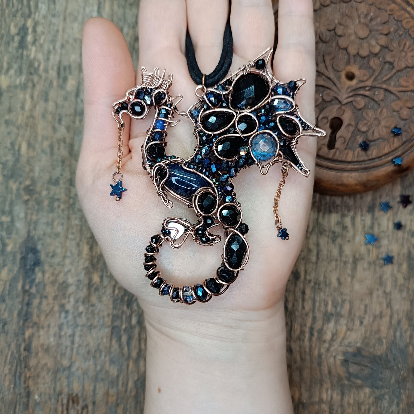 Stars keeper. Wire wrapped dragon necklace.