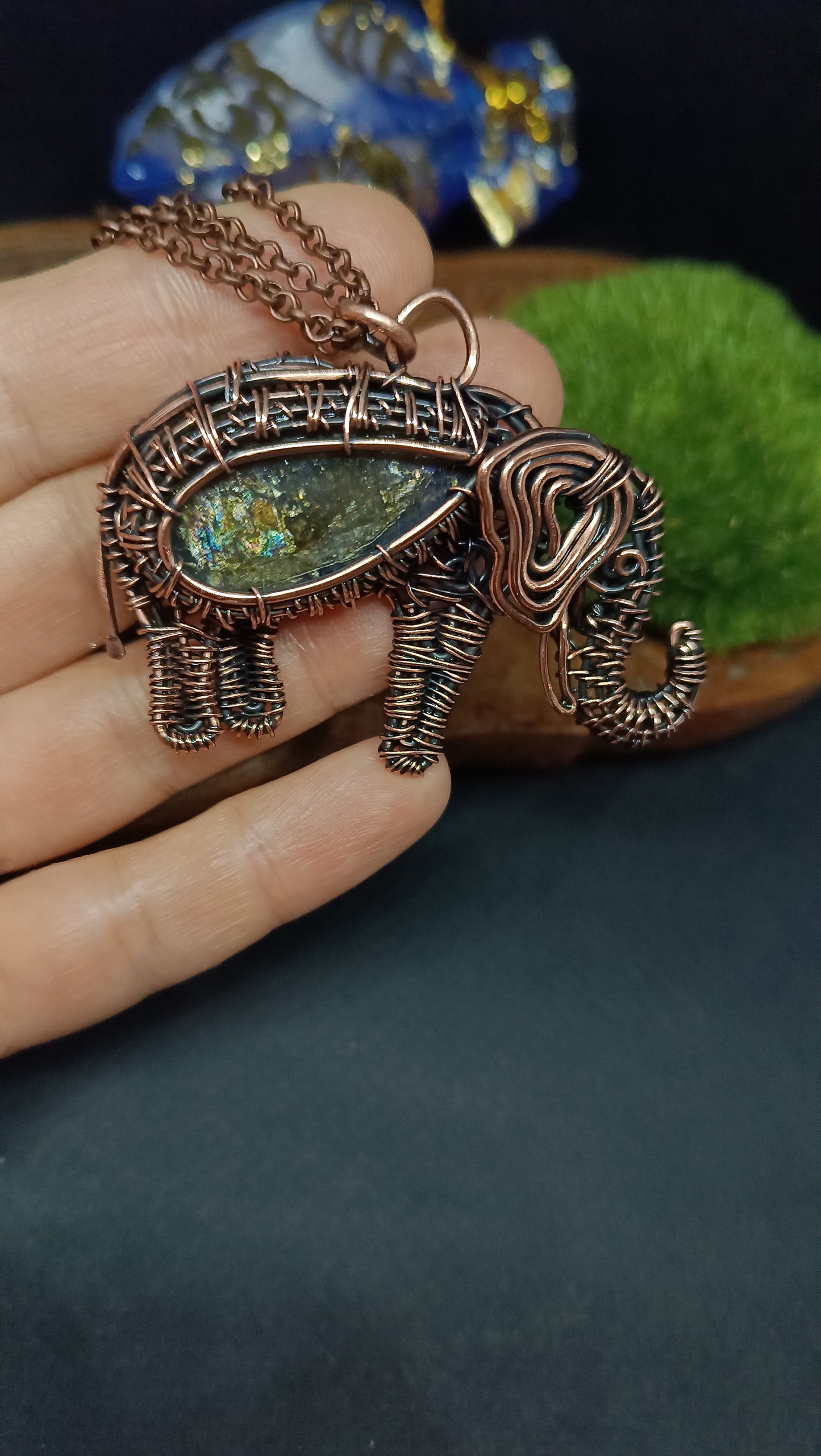 Blue elephant pendant.