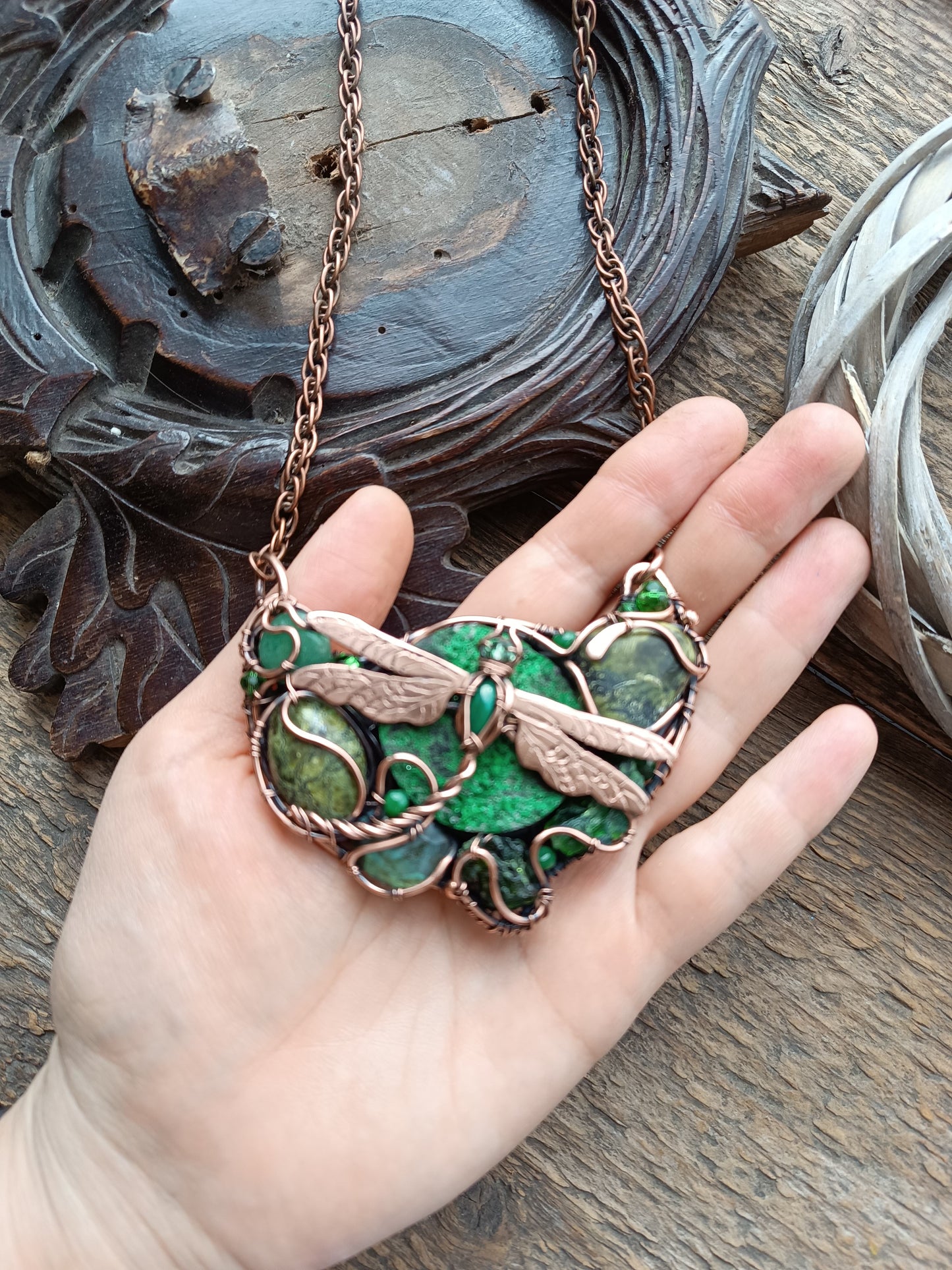 Green dragonfly necklace for Josh