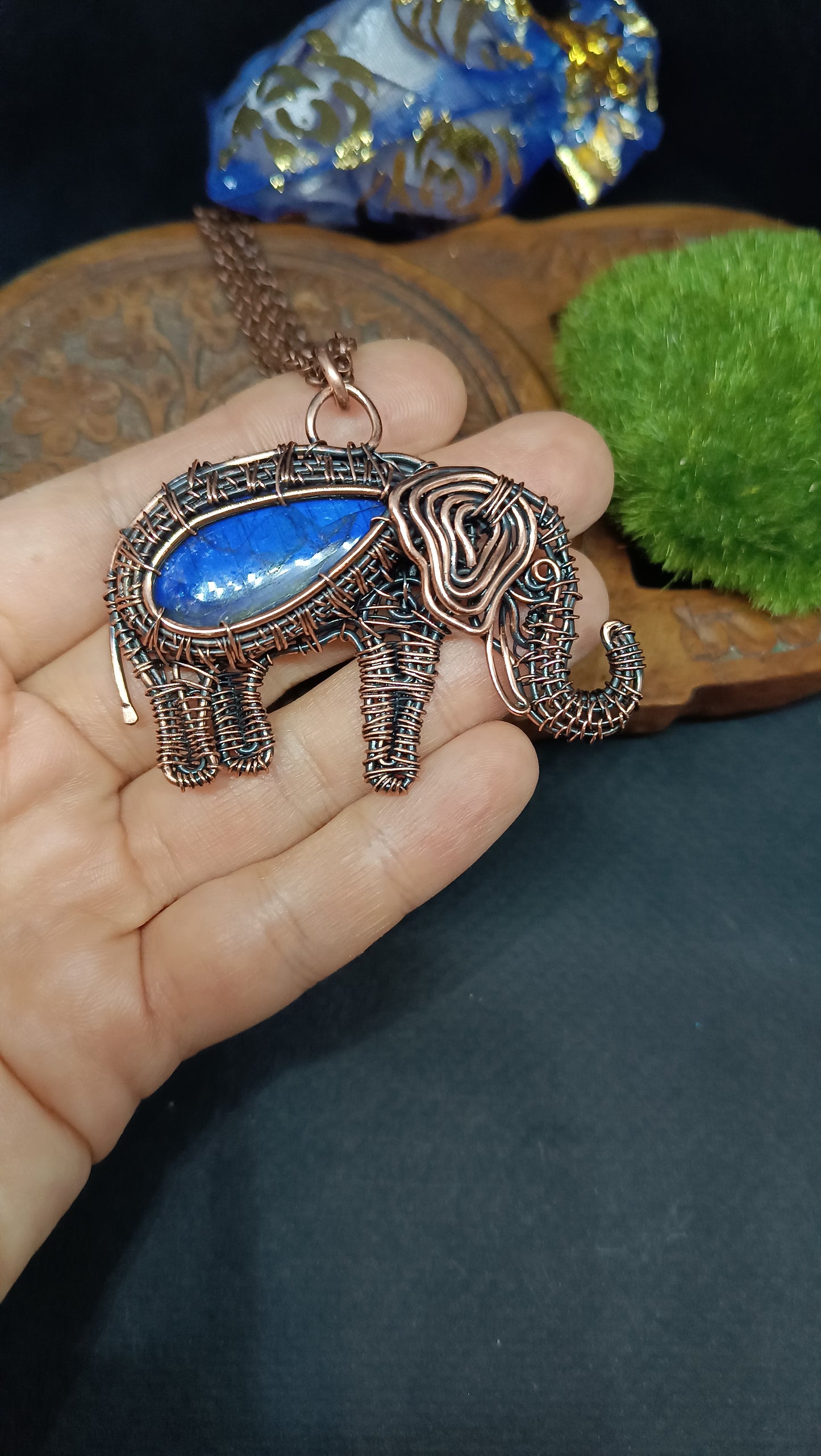 Blue elephant pendant.