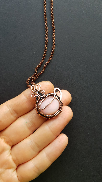 Pink opal cup pendant.