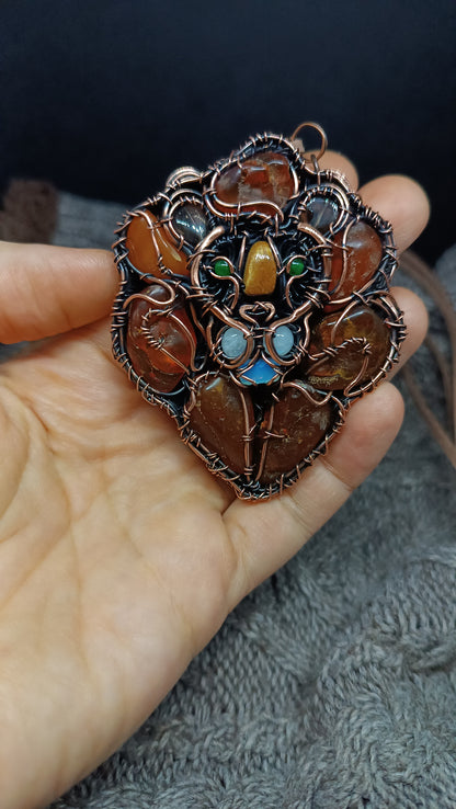 Lion necklace. Wire wrapped copper jewelry.