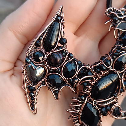 Black Crystal. Dragon necklace.