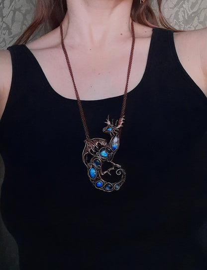 First payment. FOR JAN Great water dragon. Wire wrapped copper necklace with labradorites.