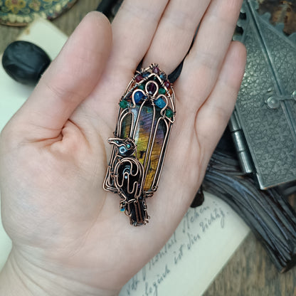 Raven on the stained glass window necklace