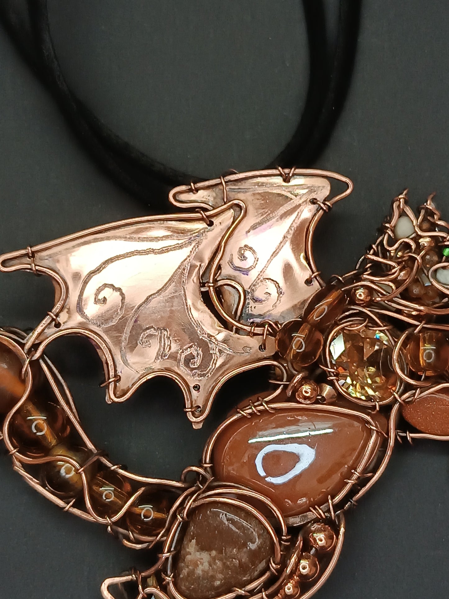For Laurie. Magical winged cat necklace