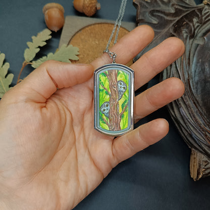 Wizard's helpers🌿 Painted pendant🦉🐿️