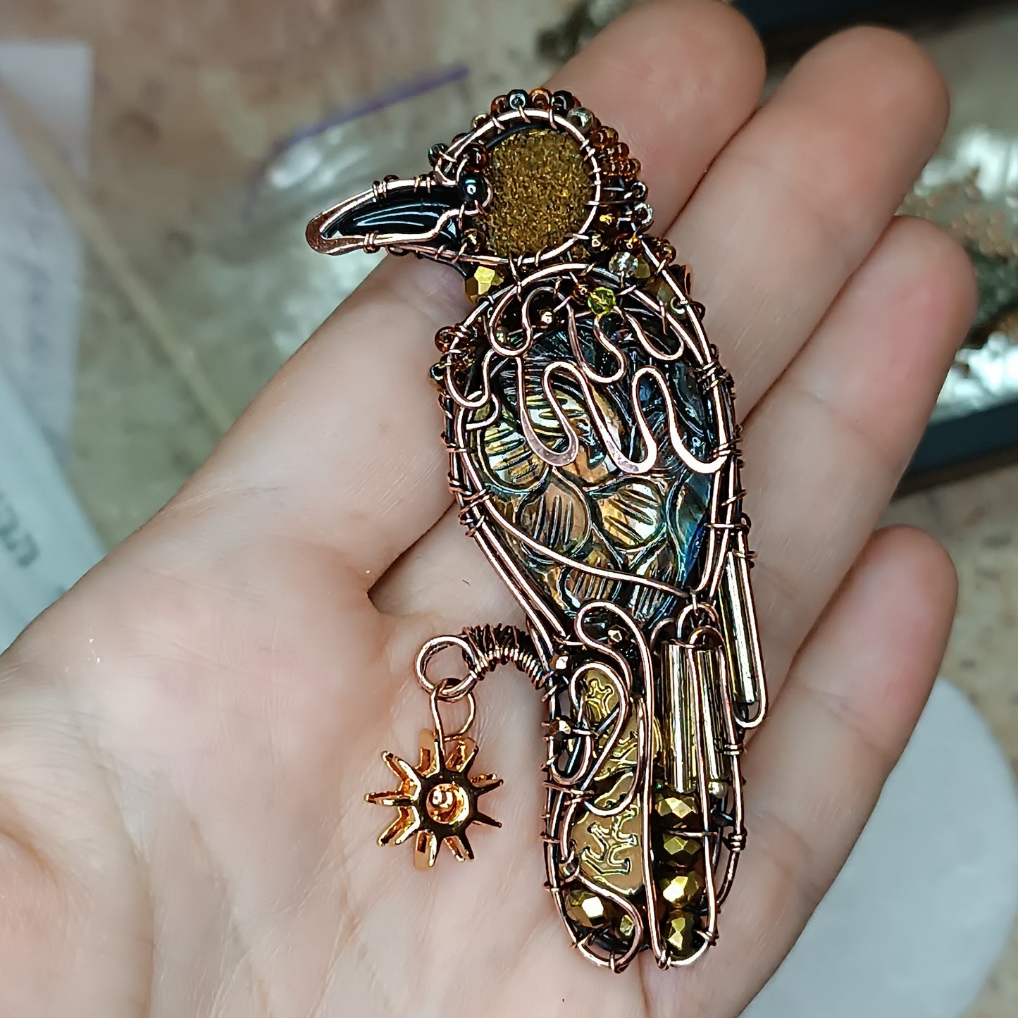 Secret keeper and The Sun. Raven necklace.