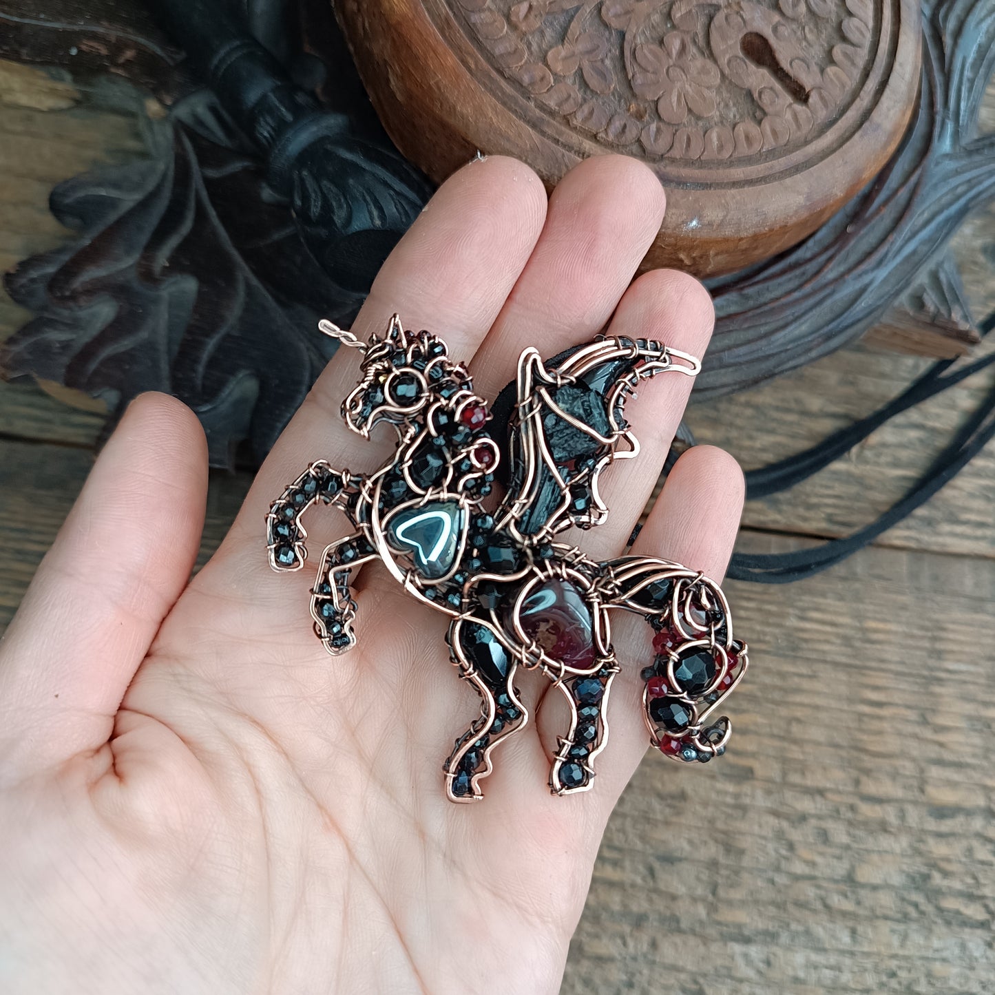 Night thunderstorm🖤 Unicorn -Dragon necklace.
