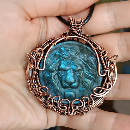 Regal lion. Blue labradorite necklace