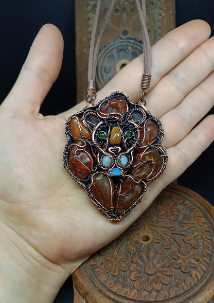 Lion necklace. Wire wrapped copper jewelry.