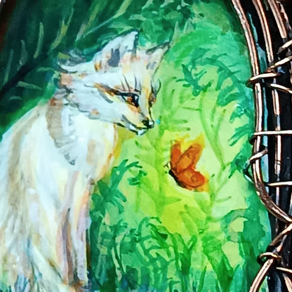 Forest light guardians.🦊🦊 Wire wrapped necklace with miniature paintings.