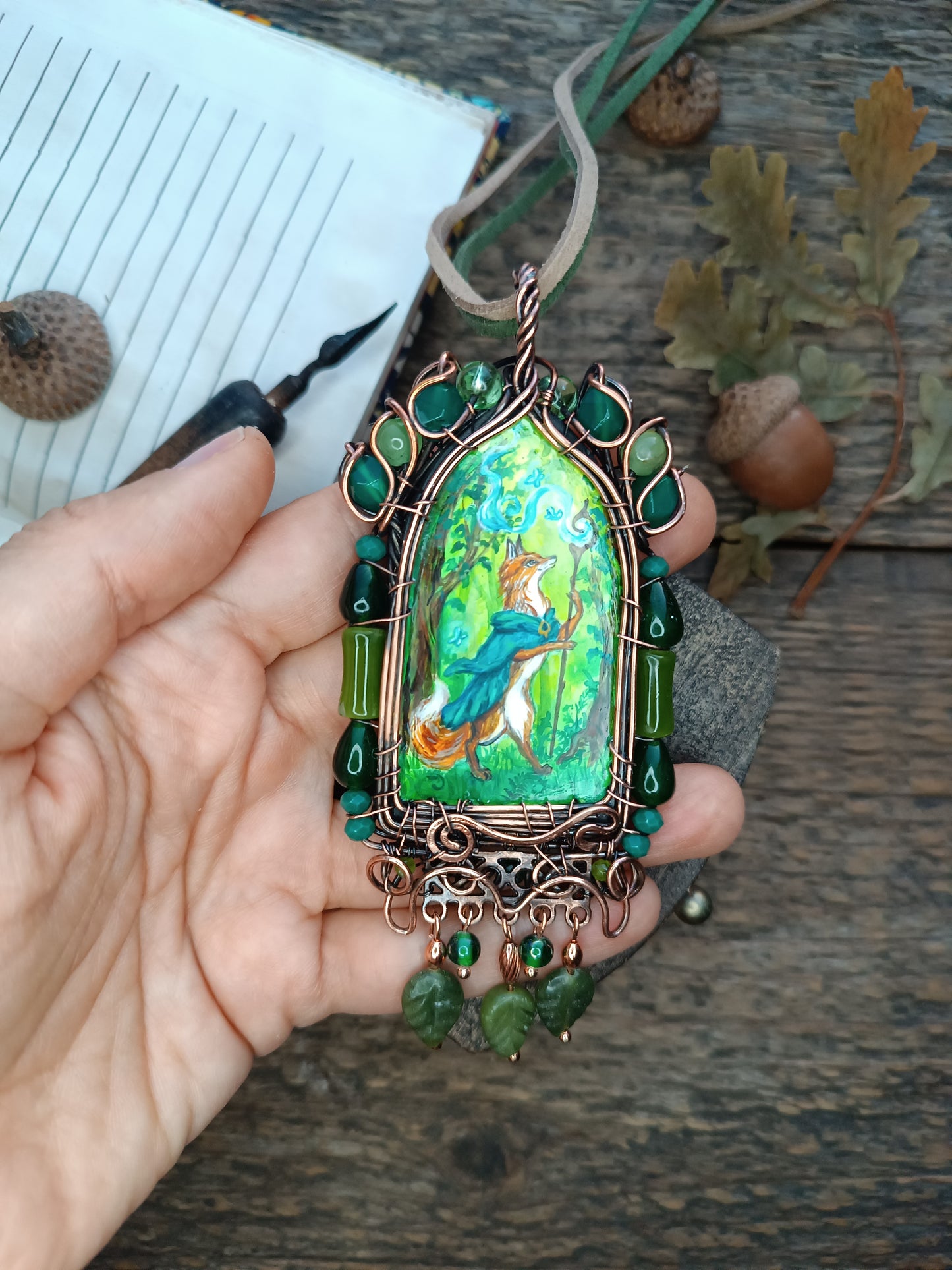 "Forest shaman"🌿🦊Wearable art necklace.