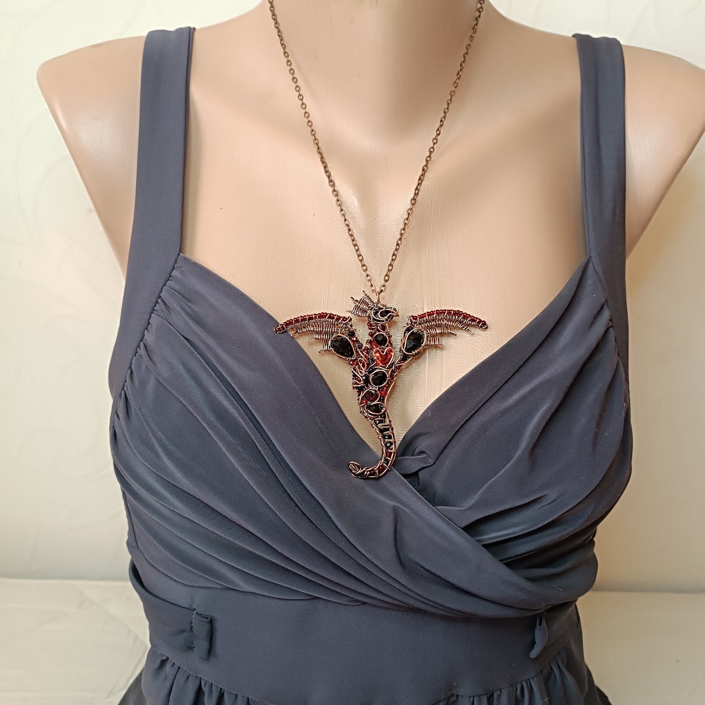 Red heart dragon pendant