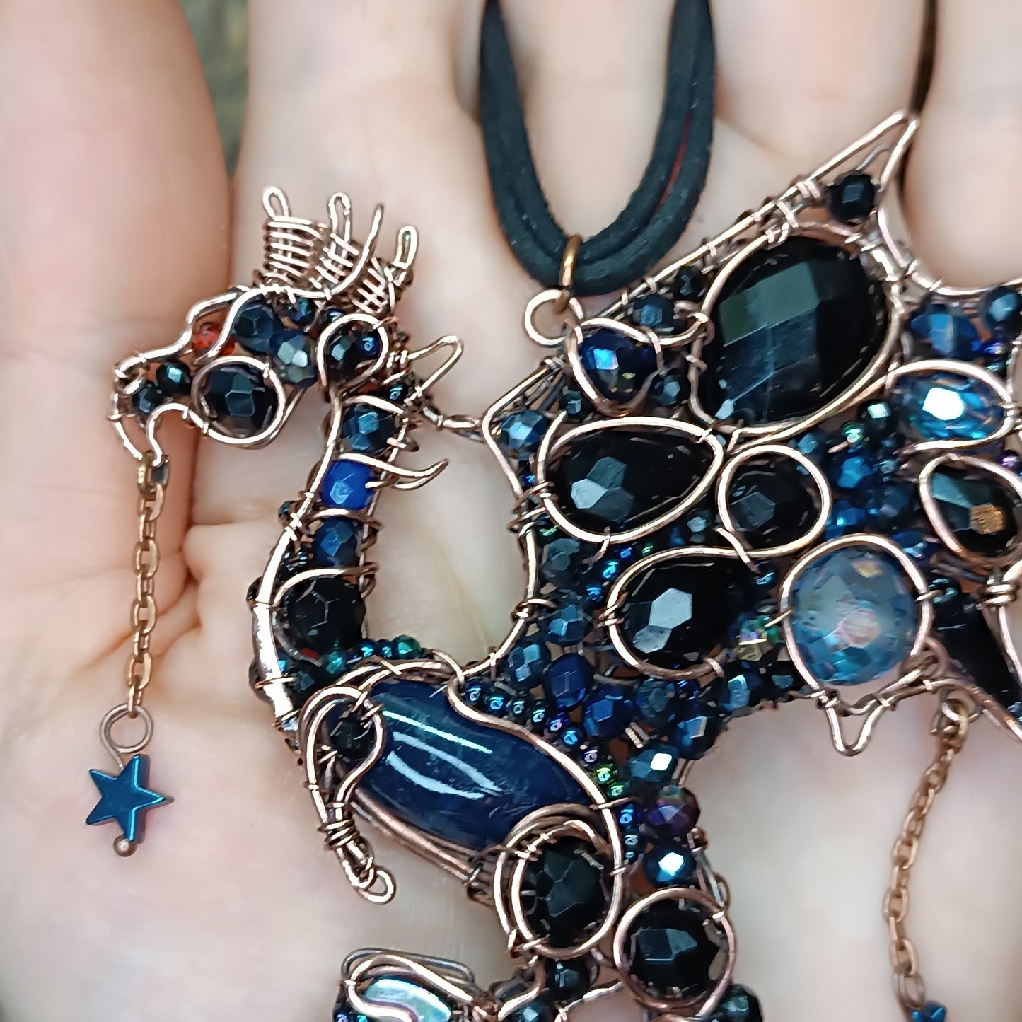 Stars keeper. Wire wrapped dragon necklace.