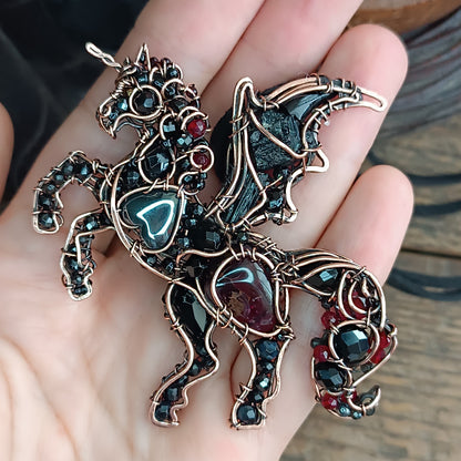 Night thunderstorm🖤 Unicorn -Dragon necklace.