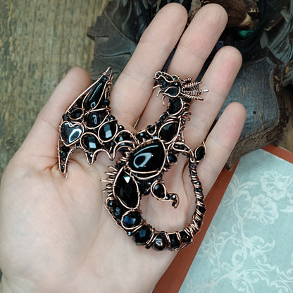 Black Crystal. Dragon necklace.