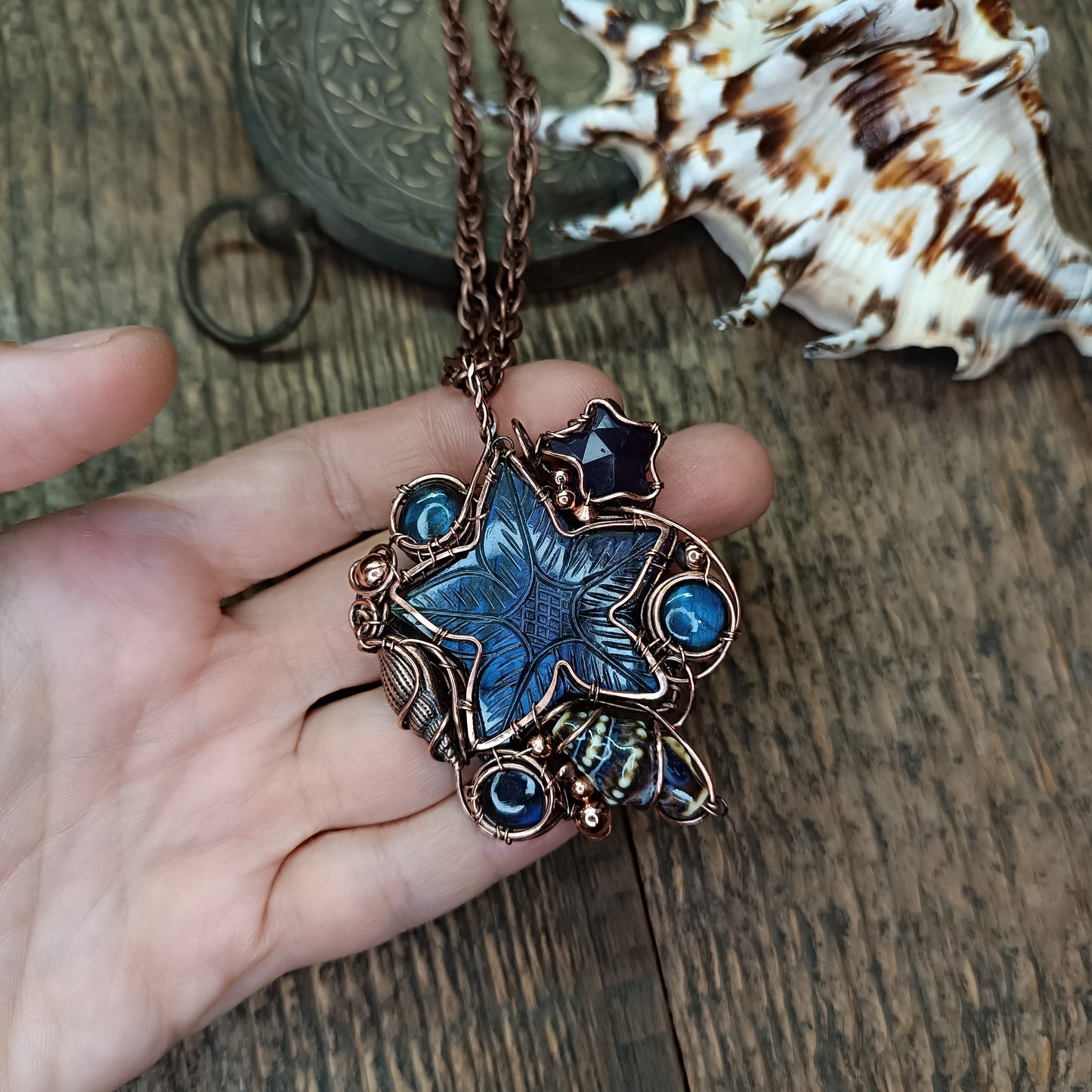 Beach treasures necklace with labradorite star