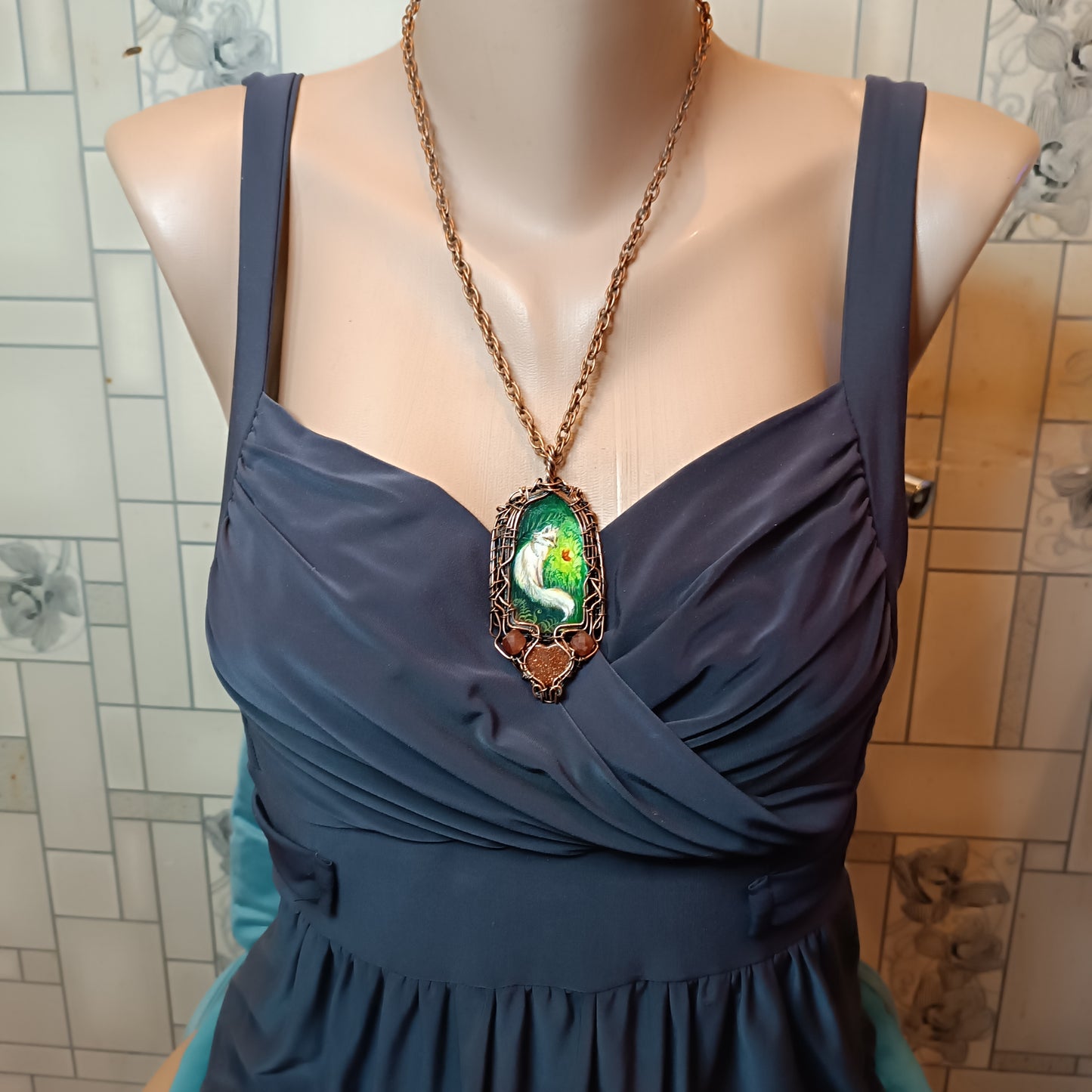 Forest light guardians.🦊🦊 Wire wrapped necklace with miniature paintings.