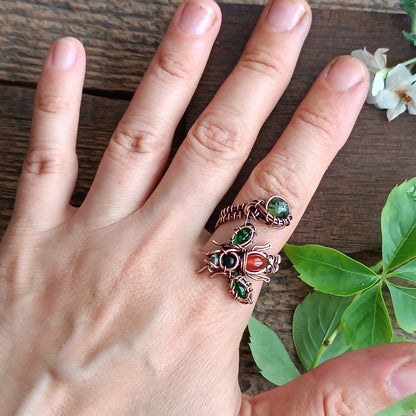 Green wings bee RING. Adjustable