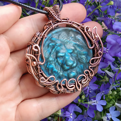 Regal lion. Blue labradorite necklace