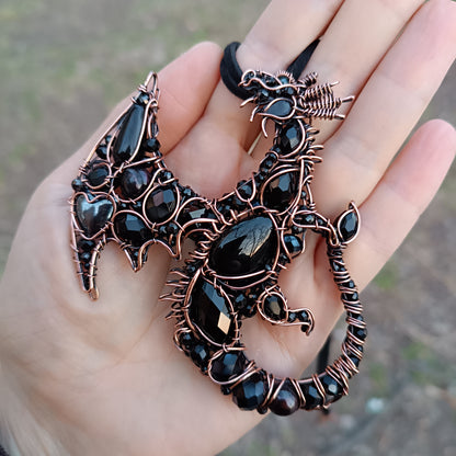 Black Crystal. Dragon necklace.