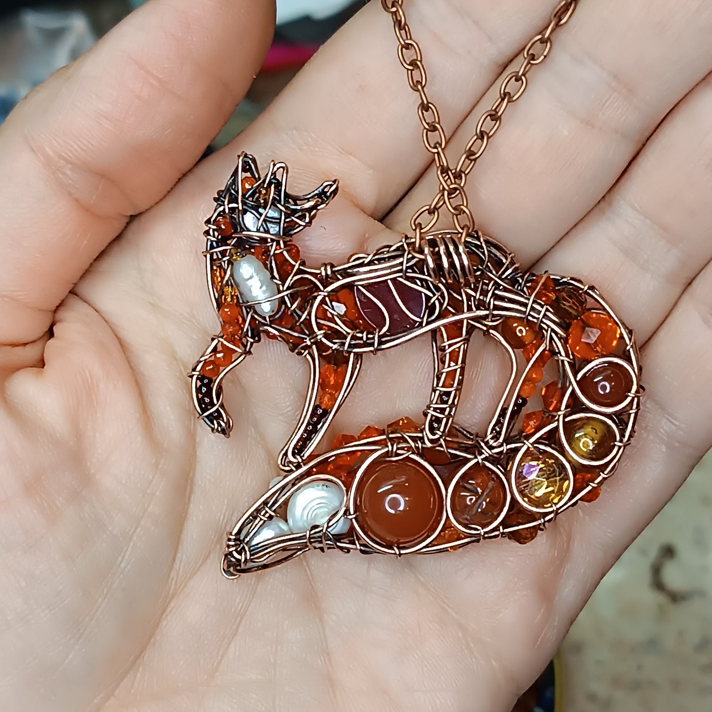 For Kim. Cute swoopy tail Fox pendant