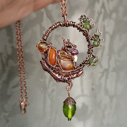 Cute squirrel on the oak tree. necklace 🍂