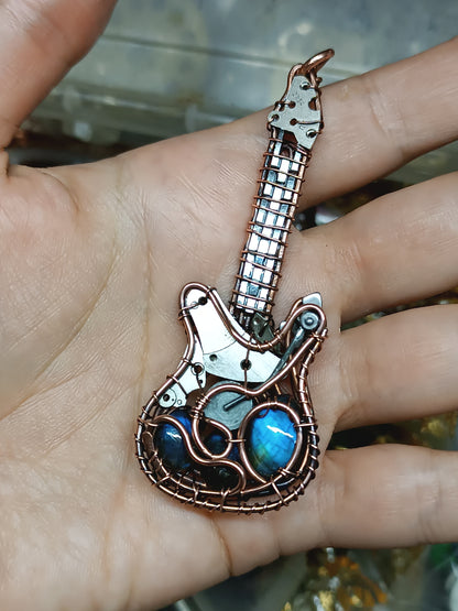 Blue guitar pendant with labradorites