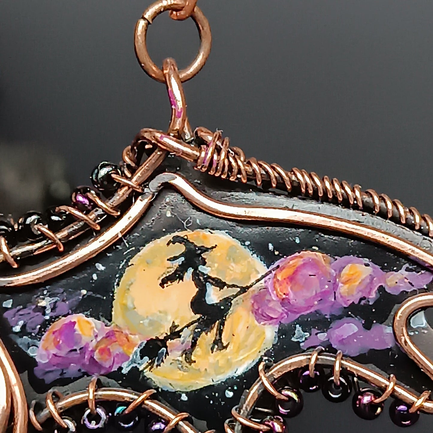 Halloween story. Painted bat necklace