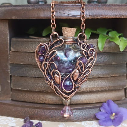 Dance of violets. Vial necklace