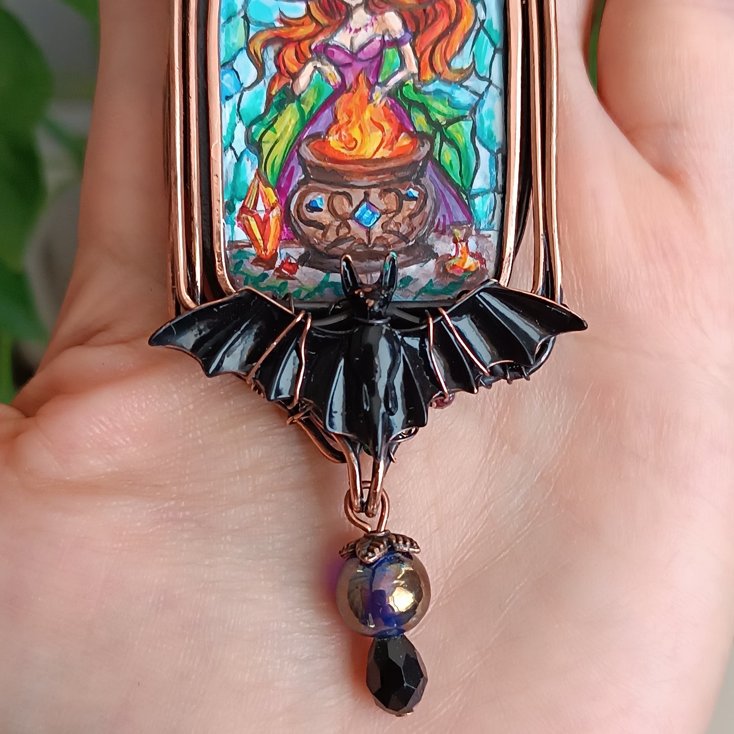 Witchcraft amulet. Hand painted miniature on copper.