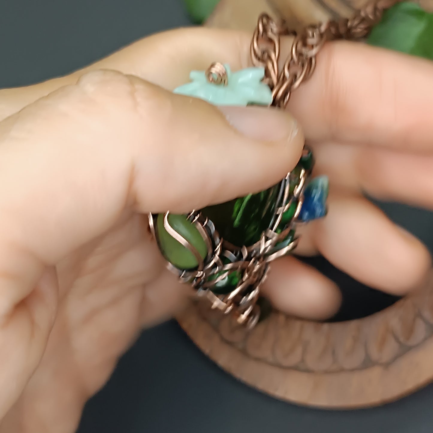 Green heart vial necklace
