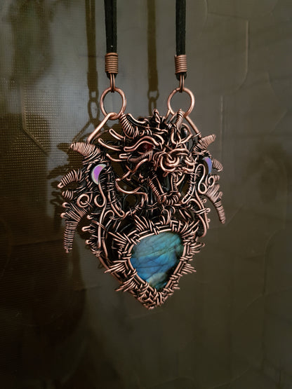 Dragon shield Copper wire wrapped necklace