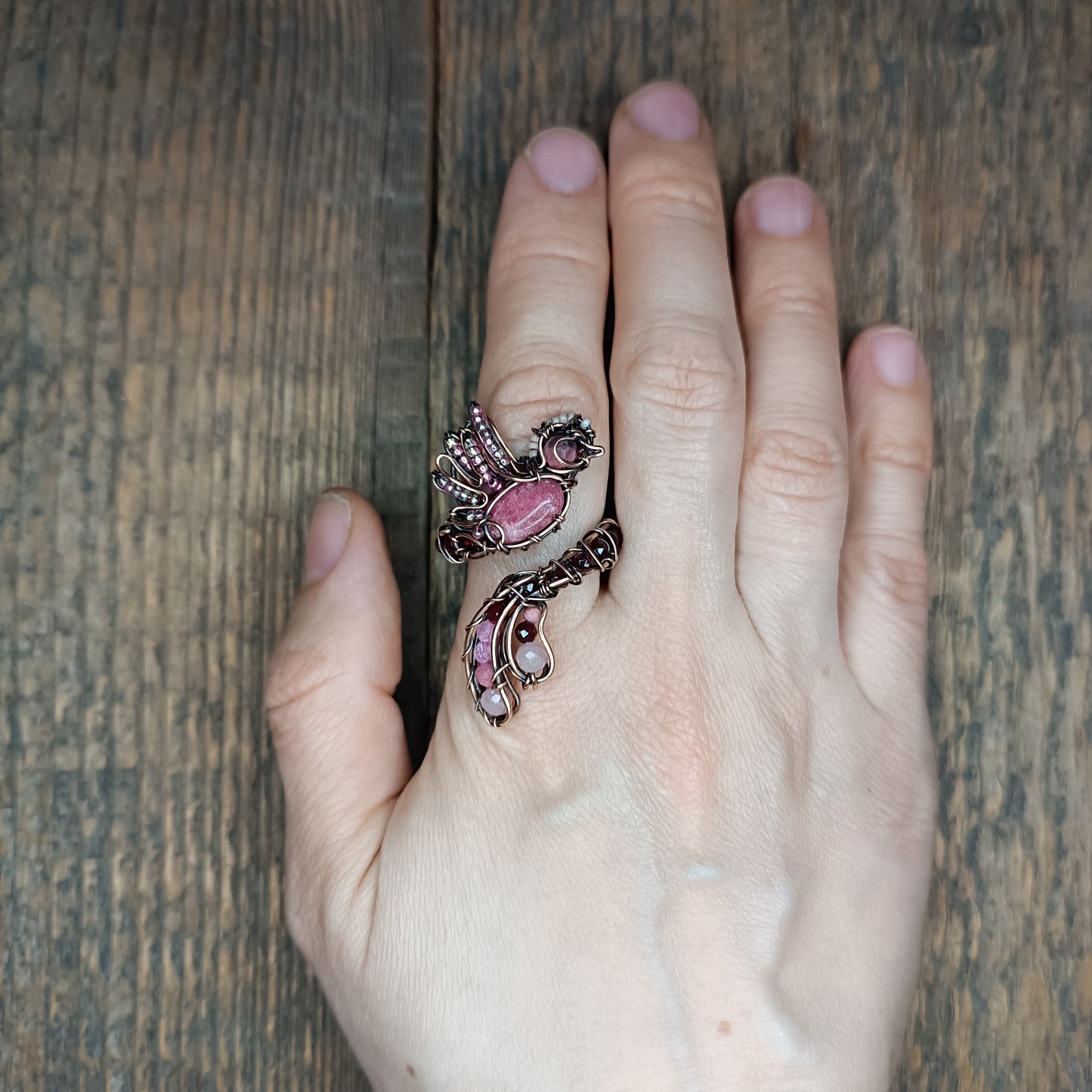 Pink bird ring (adjustable, size S-L)