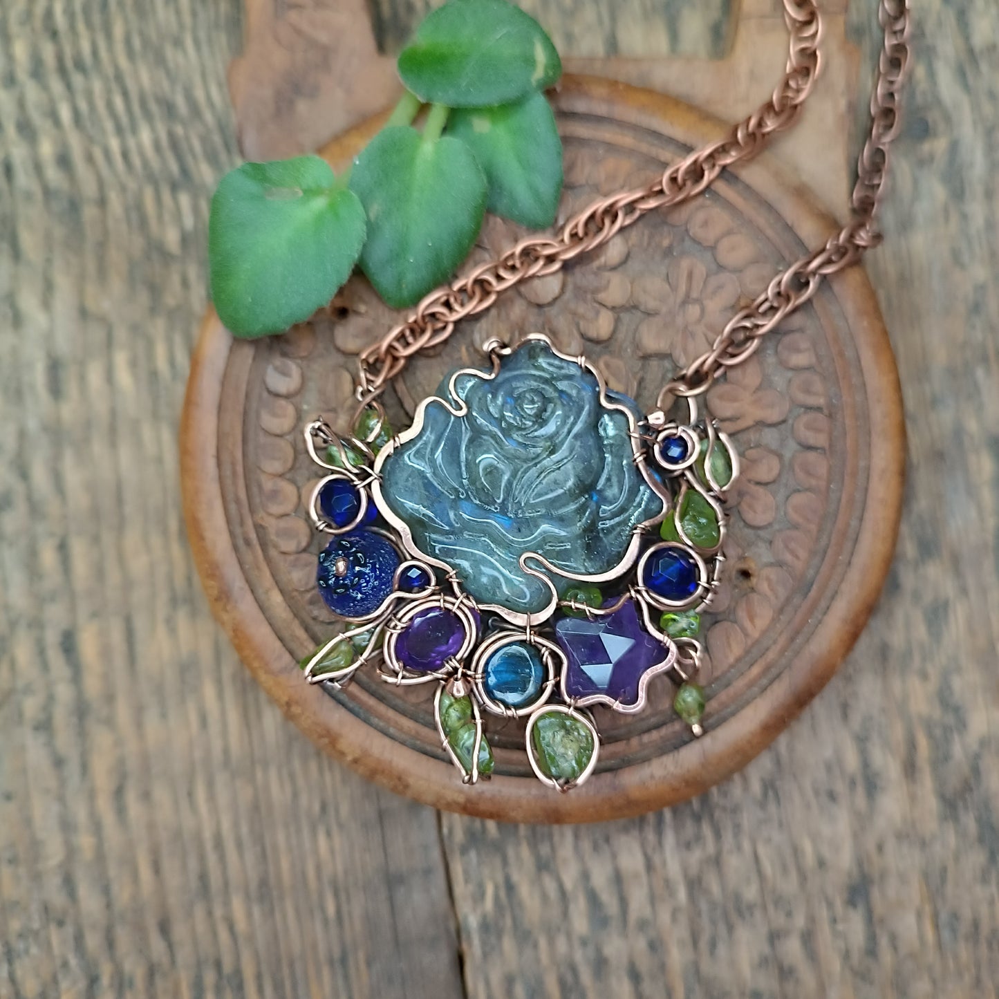 Blueberry rose and the falling star necklace