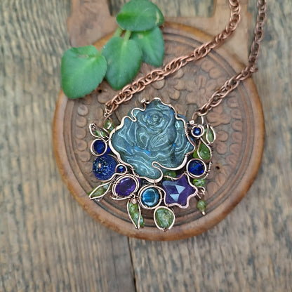 Blueberry rose and the falling star necklace