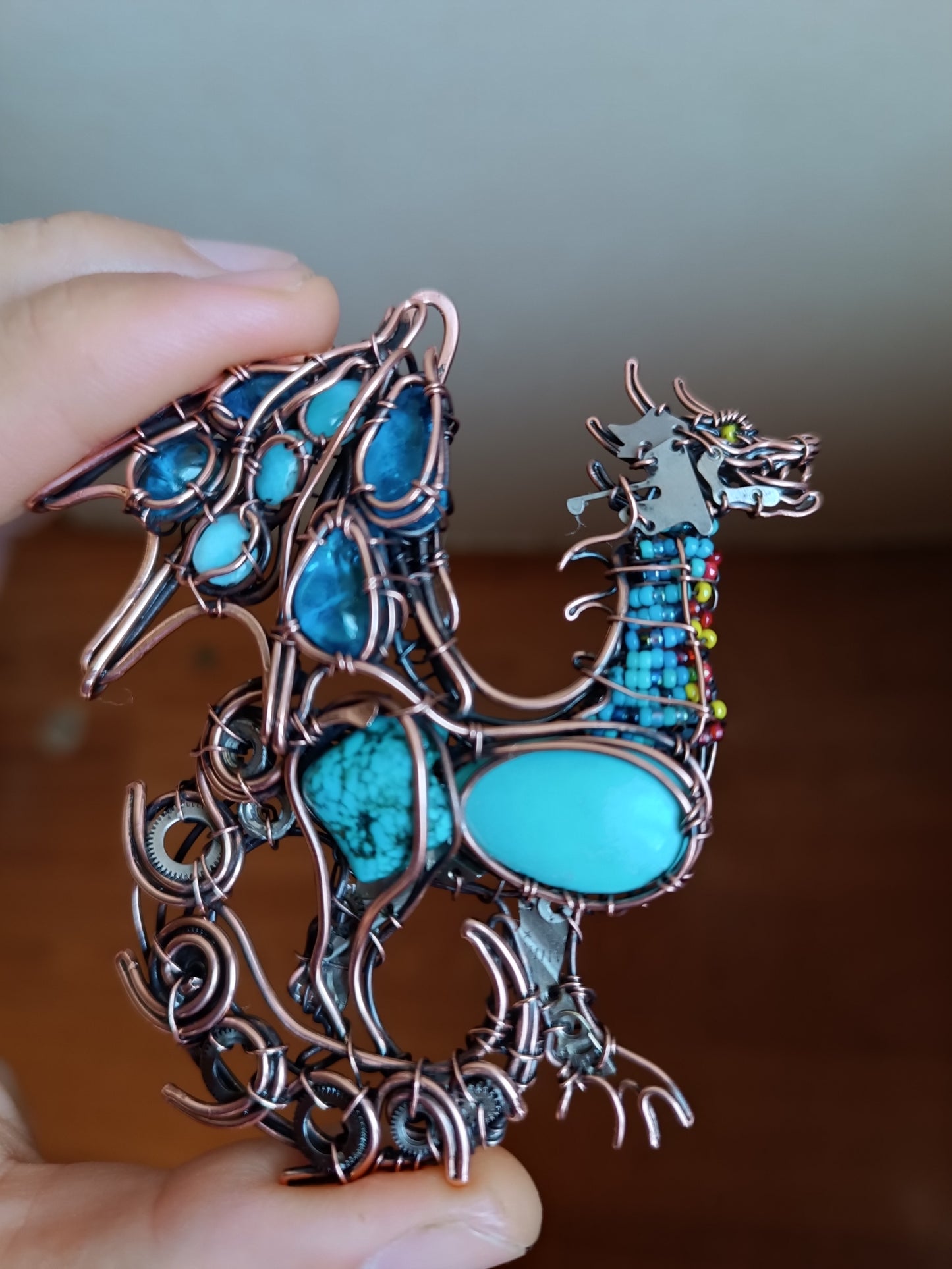 Blue ocean wind dragon. Wire wrapped necklace