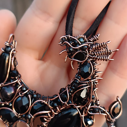 Black Crystal. Dragon necklace.