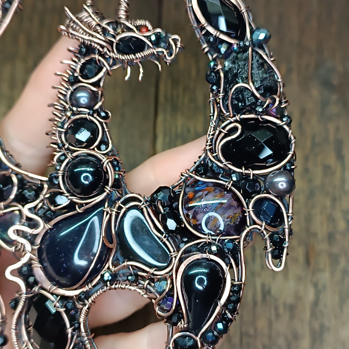 Large black dragon necklace