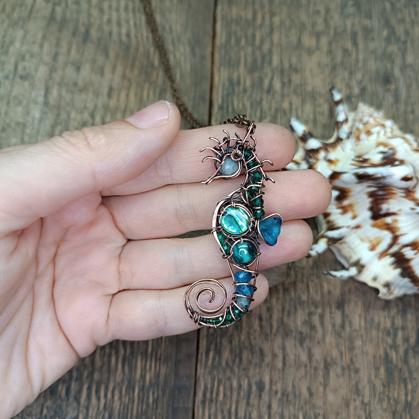 Abalone seahorse pendant