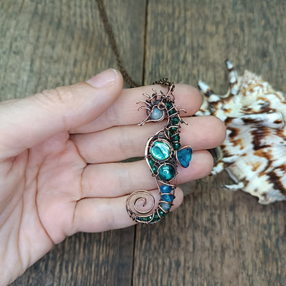 Abalone seahorse pendant